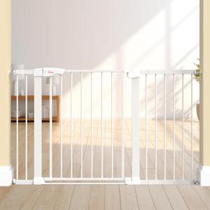 Baby Gate for Indoor Stairs & Doorways: Wide Expandable 27.9-46.8" Metal Safety Gate - Toddler Pets 30" Tall Dog Gate with Easy Install Pressure Mount Dual Lock & 2-Way Swing, White.
