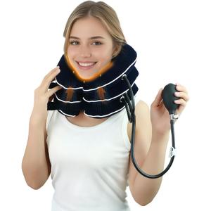 Cervical Neck Traction Device for Home Use Pain Relief,Neck Stretcher,Inflatable Support Neck Brace Adjustable,Neck Stress Relief&Relaxation Metal Valve TPU Liner with Air-Tightness(Blue)
