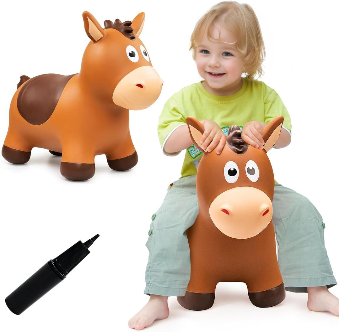 Bouncy Horse for Toddlers 1-3, Inflatable Ride on Bouncy Animal Hopper Toys for 1 2 3 4 5 Year Old Girl Boy Kids First Birthday Gift, Outdoor Indoor Soft Play Equipment(Pump Included)