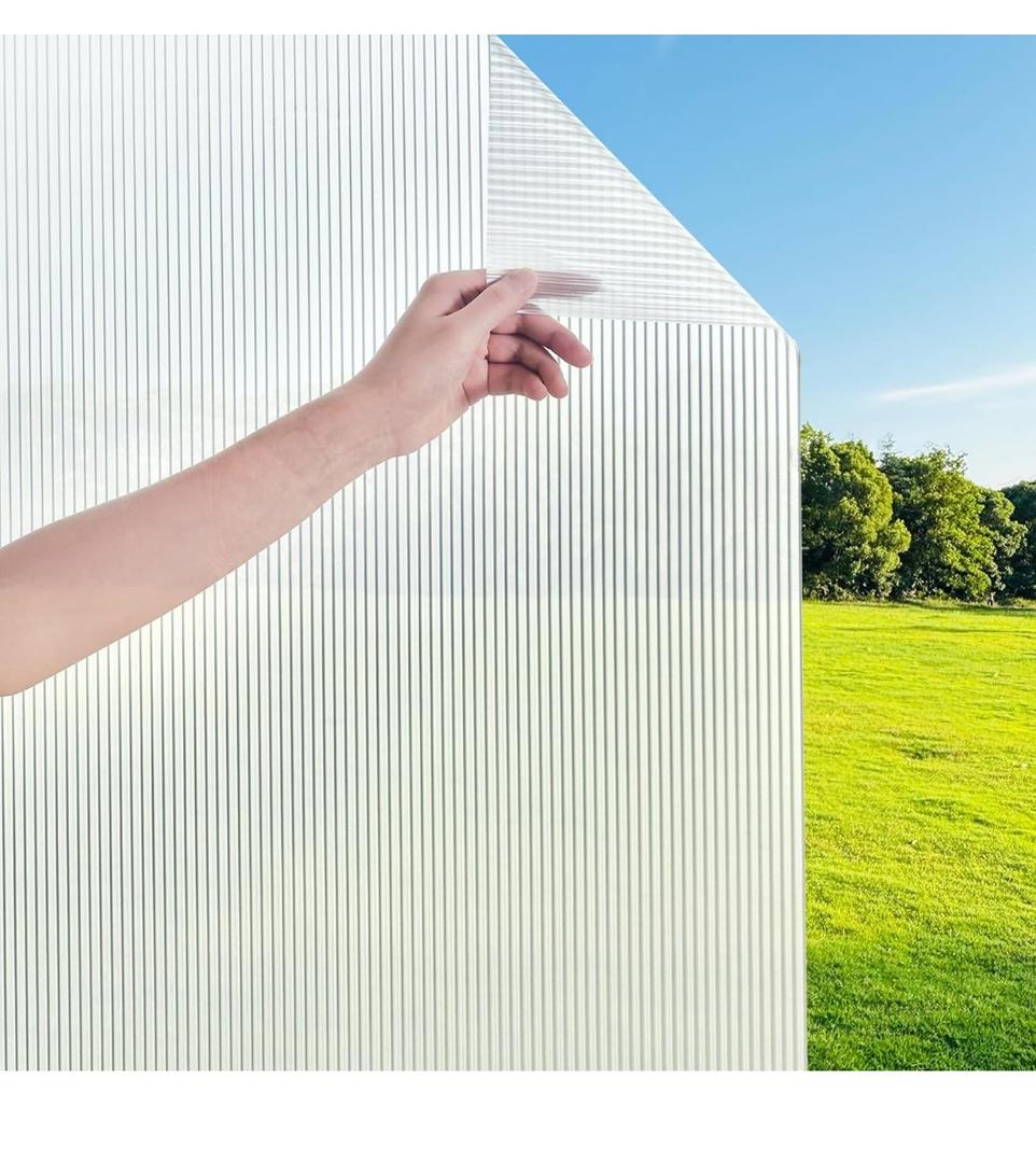 Hilarious Reeded Glass Privacy Film Frosted Window Cling Window Privacy Film 3D Decor UV Blocking Heat Control Static Cling Vinyl, No Glue Removable Cover for Bathroom Living Room Office