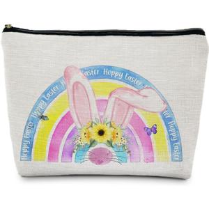 2 x 
Easter Rainbow Bunny Gifts for Women, Easter Makeup Cosmetic Bag Travel Toiletry Bag Gifts, Girly Aesthetic Zipper Makeup Pouch