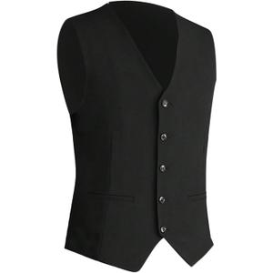 BEAUDRM Mens Suit Waistcoat Vest Sleeveless Casual Wedding Party Vest (Black, S)