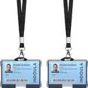 INDOULA 2 Pack Horizontal ID Badge Holder,Badge Holder with Black Lanyard and 4 Cards Slot for Office,ID Credit Cards,Driver's Licenses