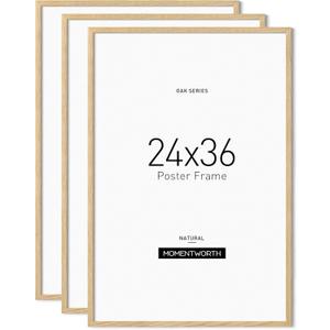 Minimalist 24x36 Poster Frame Set of 3, Solid Oak Wood 24x36 Frame for Wall Mount - Wall Decor for Home, Office & Galley (3 Pack, Oak)