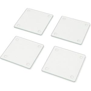 Creative Home Tempered Glass Coaster Set of 4 | 4 Square Textured Clear Drink Coasters with Non-Slip Silicone Dots | Heat-Resistant, Scratch-Resistant for Home and Office