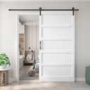 Fredbeck 48x96 inch White Barn Door with 8FT Sliding Door Hardware Kit Included & Handle,MDF,Solid PVC Surface,DIY Assembly,5-Panel