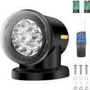 Remote Control Search Spotlight for Truck, 60W 6000lm Boat LED Auto Reset Rotating Backup Lamp, 360 Rotating Car Roof Top Marine Go Outdoor Searchlight with Wireless Remote, 6 Powerful Magnets (Black)