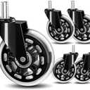 Office Chair Caster Wheels 3" Inch Roller Blade Rubber Wheels Replacement, 11mm Universal Fit Stem, Heavy Duty Smooth Gaming Office Desk Chair Caster Wheels for Hardwood Floor Carpet - Set of 5 (Black)