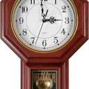 Regulator Wall Clock with Pendulum, Imitation Red Wood Plastic Wall Clock Battery Operated, Vintage Decorative Wall Clocks for Living Room, Farmhouse, Office, Bedroom, Kitchen, Wall Decor