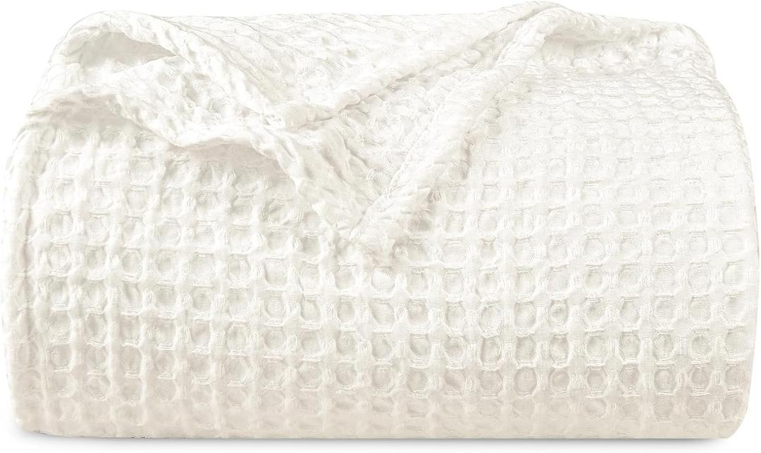 PHF Ultra Soft Waffle Weave Blanket Queen Size 90"x 90"- Washed Lightweight Breathable Cozy Woven Blanket for Bed - Aesthetic Decor for Couch Bedding Sofa Home Car - Coconut White