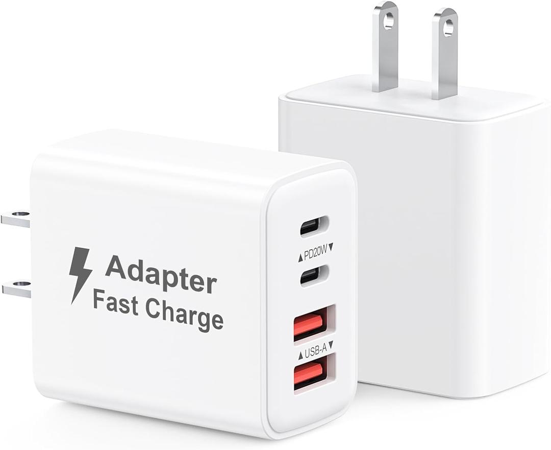 USB C Charger Block 40W, 2Pack 4-Port Type C Fast Charging Blocks PD USBC Plug Adapter + QC USB Wall Charger Cube Multiport Brick Compatible with iPhone 16 15 14 13 12 11 Pro Max XS, Samsung (A_White)