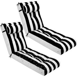 Wenqik Set of 2 Outdoor Chaise Lounge Cushions 76 x 22 x 6 Inch Waterproof Patio Furniture Chaise Cushion with Headrest Pillow Thick Tufted Lounge Pad for Lawn Pool Hotel(Black White Stripe)
