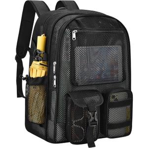 Mesh Backpack for School,with Inner Laptop Compartment,Semi-transparent Bookbag with Bungee and Comfort Padded Straps for Beach, Swimming, Sports, Work, Travel-Black