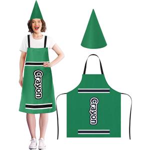 Mepase Crayon Costume Crayon Apron and Funny Gnome Cone Has for School Costume Colorful Crayon Outfit for Teacher Fancy Dress (Green)