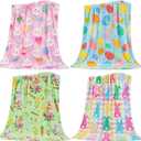 Tegeme 4 Pack Easter Bunny Eggs Blanket 50 x 60 Inch Easter Flannel Throw Blanket, Cute Bunny Rabbit Egg Flower Leaves for Lightweight Soft and Warm Blankets for Sofa Living Room (Mixed)