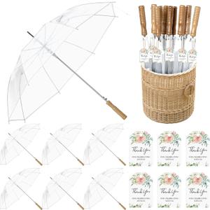 6 Pcs Wedding Umbrellas Bulk 41 Inch Wedding Stick Umbrellas with Wooden Handle for Bride Groom Photography Birthday Outdoor Interactive Events Guest Gifts