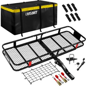 60"X21.6"X6" Hitch Cargo Carrier with Waterproof Cargo Bag(58"X20"X24"), Rust Resistant Baking Paint and Alloy Steel Material