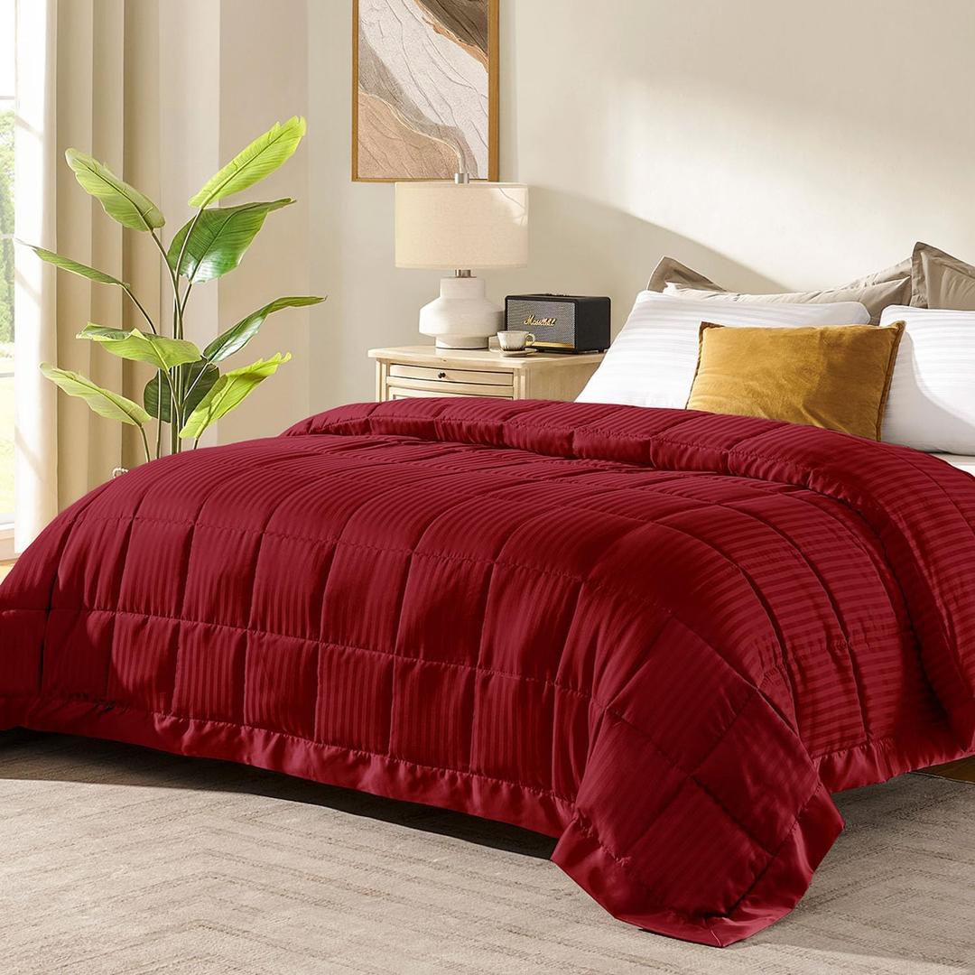 downluxe King Size Blanket with Satin Trim, Lightweight Down Alternative King Blanket for All Season, Machine Washable (Red, 108 x 90 Inch)