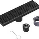 Neodrain 12-Inch Black Linear Shower Drain with Removable Quadrato Pattern Grate,Professional 304 Stainless Steel Rectangle Shower Floor Drains Manufacturer, Hair Strainer,Matte Black Linear Drain