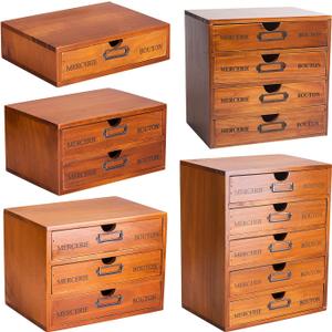 5-Piece Vintage Organization and Storage Set - Single Drawer, 2-Drawer, 3-Drawer, 4-Drawer & 5-Drawer Organizer Chests - Embroidery, Sewing, Arts and Craft Journaling - Stackable Modular Storage