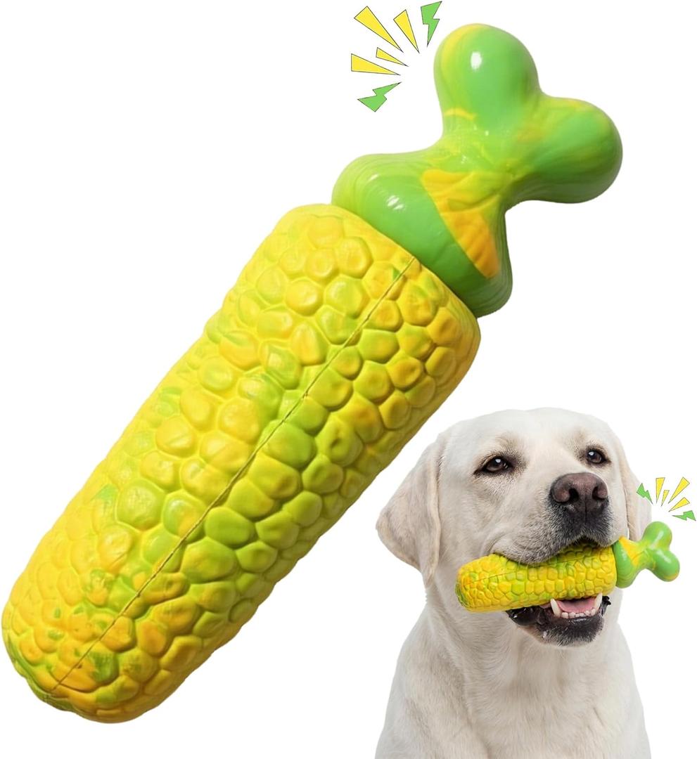 Dog Toys for Aggressive chewers,Squekay Rubber Corn,Indestructible Chew Toys for Medium Large Dogs,Durable Nylon Dog Bones,Milk Flavor