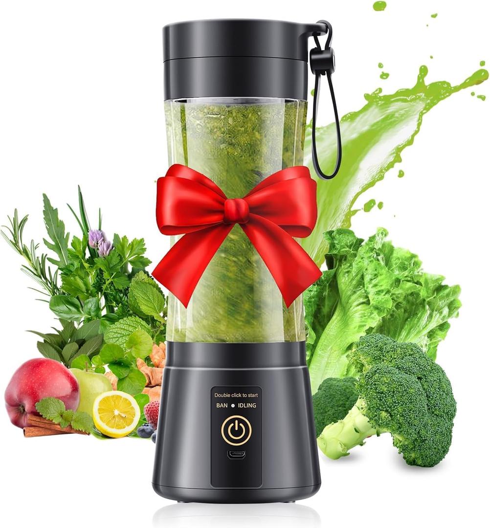 Cordless Personal Size Portable Blender - 12 Oz Blender for Smoothies and Shakes with BPA Free Traveling Juice Cup, 6 Blades for Powerful Blending, Suit for Sports/Travel/Home