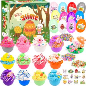 12-Pack Easter Egg Slime Kit Stretchy, Scented, Colorful Slime for Kids Perfect Easter Basket Stuffers, Egg Hunt Prizes, Party Favors, and Holiday Activities