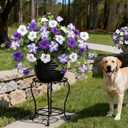 Artificial Flowers for Outdoors,2 PCS Purple Faux Morning Glory UV Resistant Silk Flowers for Outdoor Planters Garden Balcony Porch Decor Realistic Fake Flowers for Spring Decoration