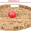 Gurfuy Extra Large Round Ottoman Table Tray with Handles - Handmade 24" Water Hyacinth Wicker Serving Tray for Farmhouse Decorative Oversized Coffee Table Trays Living Room Kitchen Counter Breakfast