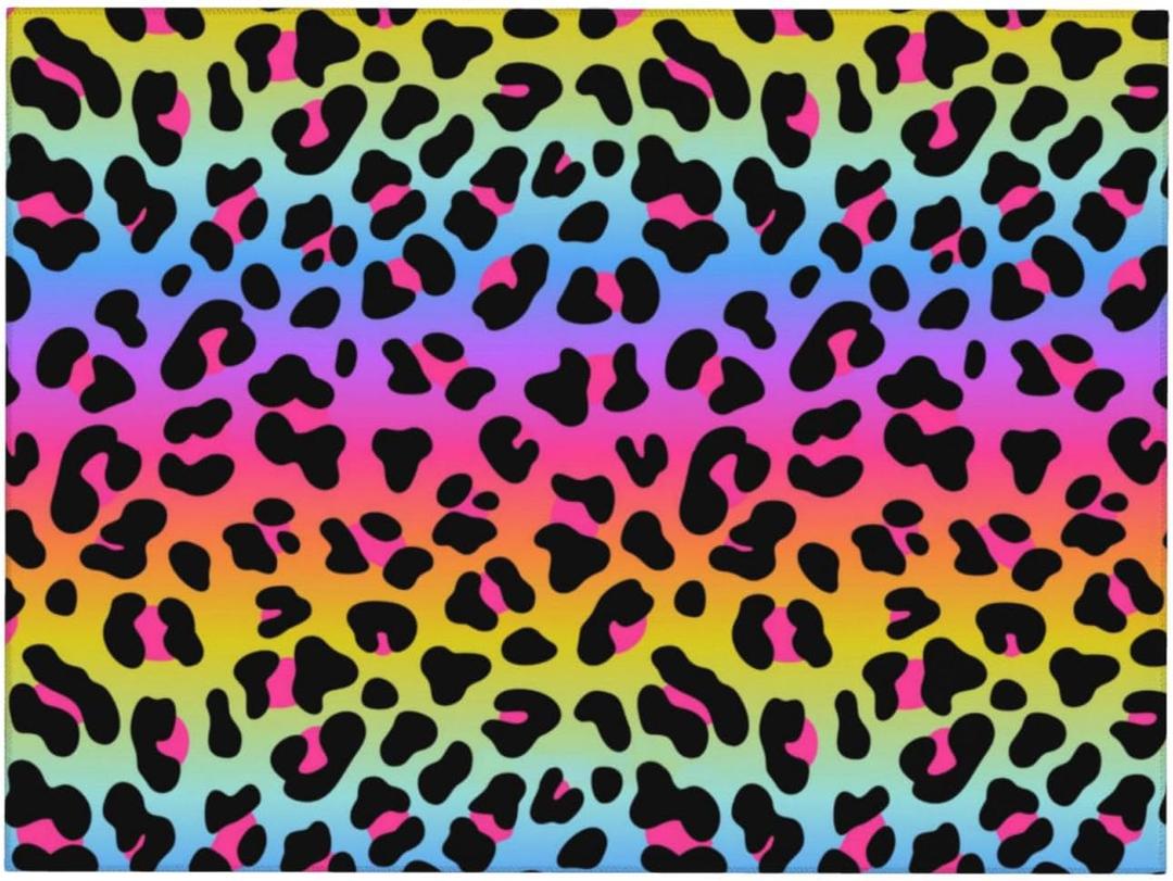 Leopard Print Rainbow Dish Drying Rack Mats Decor, Cheetah Dish Pad Drying Mat Kitchen Counter 18x24 Absorbent Reversible Microfiber for Coffee Bar Sink Countertop Accessories Silicone Decorations