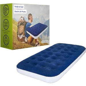 Nutan 9-Inch Durable Luxury Inflatable Air Mattress with Comfort Coil Technology and High Capacity Pump, Good for Camping, Home and Portable Travel, Blue, 74" x 29"