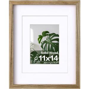 Egofine 11x14 Picture Frame with Plexiglass Made of Solid Wood, Display Pictures 5x7/8x10 with Mat or 11x14 Without Mat for Tabletop and Wall Mounting, Carbonized Brown
