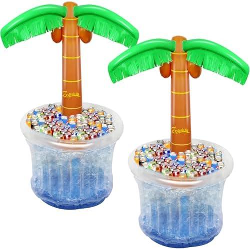 Zcaukya Set of 2 Inflatable 60" Blow Up Palm Tree Cooler for Tropical Hawaiian Party Supplies Pool Party Decorations