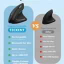 TECKNET Ergonomic Mouse Rechargeable Bluetooth - 4800 DPI Vertical Mice 6 Adjustable Levels, Wireless Optical Carpal Tunnel Mouse Right Hand, Multi Device for Laptop, PC, Computer, MacBook - Black
