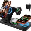 Dual Phone Magnetic Wireless Charging Station for Apple Devices/Apple Ecosystem, 7-Color Auto Light & 12H Clock, Multi-Device Charger for iPhone 17/16/15, for iWatch 11/10/9 & AirPods Pro3(Black