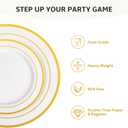 AOZITA 200PCS Gold Plastic Plates Set, Heavy Duty Disposable Plates for Party & Wedding, Includes 100 Dinner Plates and 100 Dessert Salad Plates, Elegant White with Gold Rim Dinnerware