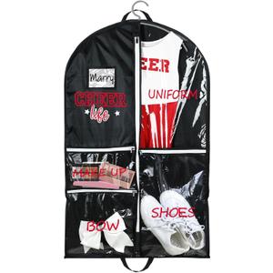 Cheer Garment Bags for Cheerleading Uniform Waterproof Hanging Garment Bags for Dance Costumes 40 Inch Clothes Bag with 5 Pockets and Side Zip Travel Storage Cheer Uniform(Black,Red)