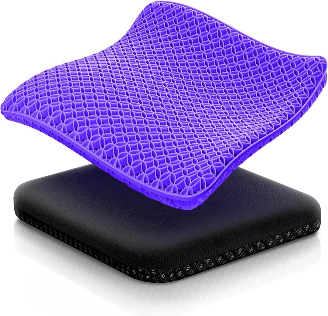 Seat Cushion, Thickened Big Gel Seat Cushion, Strong Support, Sciatica & Back Pain Relief, Breathable Cool Suitable as Office Chair Cushion, Car Seat Cushion, Wheelchair Cushions, 2 Non-Slip Covers