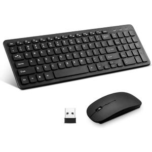 Wireless Keyboard and Mouse Combo, Compact Quiet Wireless Keyboard and Mouse Set 2.4G Ultra-Thin Sleek Design for Windows, Computer, Desktop, PC, Notebook, Laptop (Black01)