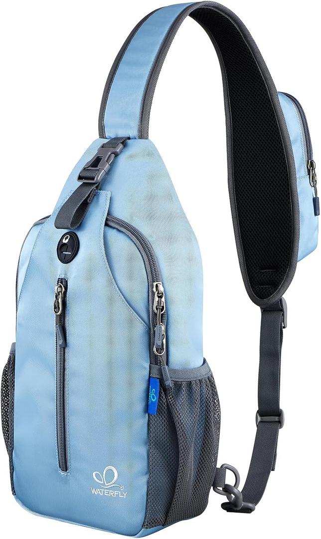 WATERFLY Sports Crossbody Sling Backpack Sling Bag Chest Bag Daypack for Cycling Hiking Running Men Women (Starry Night Light Blue)