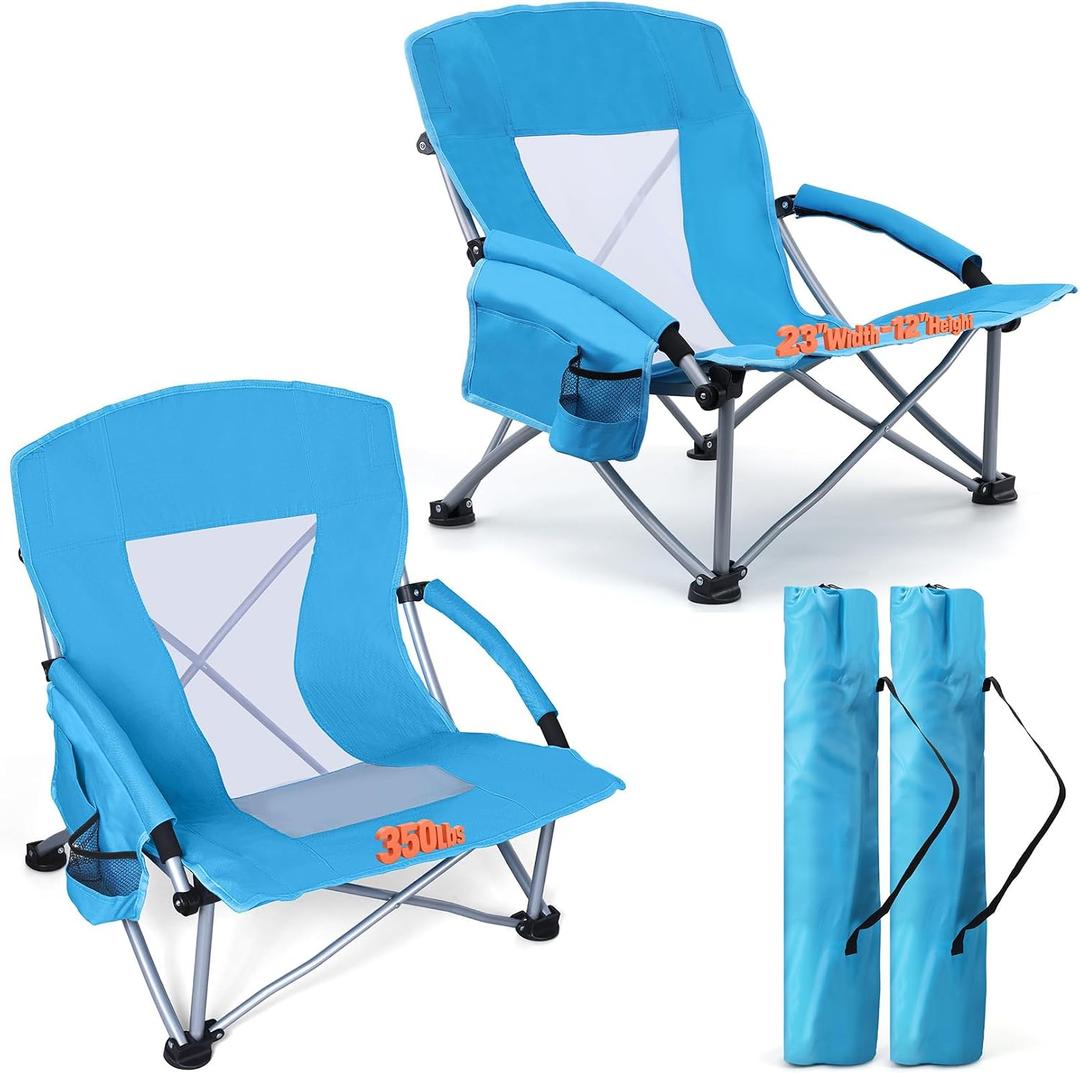 Joyfair Beach Camping Chair for Adults, 2 Pack Large Folding Chairs, Blue, 31 inches x 25 inches x 32 inches