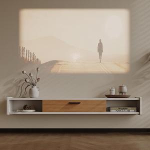 Furniloft 86'' Floating TV Stand, Wall Mounted TV Console, Floating TV Cabinet, Under TV Shelf for Bedroom Living Room(White)