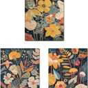 Orange Floral Wall Art Set of 3, Colorful Plant Pictures Wall Decor, Vintage Botanical Canvas Prints, Abstract Boho Flowers Posters, Nature Artwork for Living Room Bedroom Unframed 12X16 inch