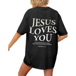 Oversized Tshirt Christian Shirts Short Sleeve Faith Letter Print Tee Shirt Casual Loose Tops (Medium)