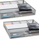 Mind Reader Drawer Organizer, Desk, Utensil Organizer, Office, Kitchen, Metal Mesh, 15" L x 12" W x 2.25" H, Set of 2, SIlver