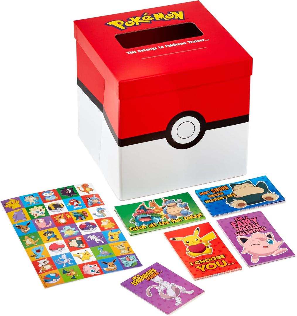 Hallmark Pokmon Valentines Day Cards and Mailbox for Kids School Classroom Exchange (1 Box, 32 Valentine Cards, 35 Stickers, 1 Teacher Card) (Pokemon)
