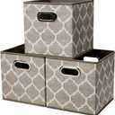 Baskets Storage Cubes 10.5 x10.5 x 11 Inch Cuibcle Baskets Brown Beige Cloth Storage Cubes Bins Foldable Fabric Storage Boxes Inserts Cube Drawers for Storage Organizer ,QY-SC08-3 (Cream Grey Brown (Set of 3))