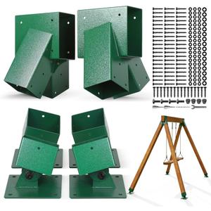 Swing Bracket Kit, Stainless Steel 2-Pack A Frame Swing Brackets and 4-Pack Adjustable Swing Set Brackets,for Outdoor & Backyard (Green)