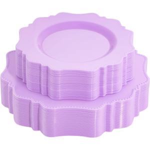 COLOSUS 60Pcs Lavender Purple Plastic Plates set,Heavy Duty Purple Disposable Plates include 30 Dinner plate 10.5 and 30 Salad/Dessert Plate 8.25 for Party and wedding