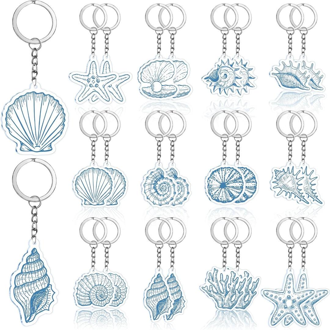Sureio 24 Pcs Seashell Keychains Beach Party Favor Coastal Acrylic Keychains Ocean Party Bulk Gift for Nautical Wedding Baby Shower Bridal Shower Mermaid Summer Birthday Bachelorette Decor Supplies